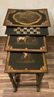 Antique Ebony Painted Inlaid Wooden Nesting Tables Chess/Checkers Board