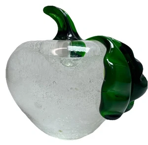 VTG Murano Style Glass Apple Paperweight Controlled Bubble Green Leaf 3.5" - Picture 1 of 7