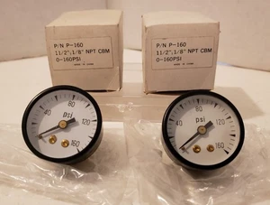 Two 1-1/2" Dia 0-160 PSI Utility Air Pressure Gauge Black Steel 1/8" Male NPT - Picture 1 of 11