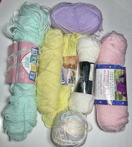 CARON/ RED HEART  BABY YARN REMNANTS.  lot of 7 . - Picture 1 of 2