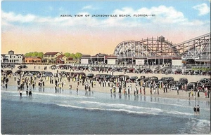 Roller Coaster JACKSONVILLE BEACH Florida Amusement Park 1940s Vintage Postcard - Picture 1 of 2