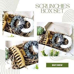 Women Handmade Woven Hair Scrunchies Set Gif 3 Pieces Claw Clip White Gray - Picture 1 of 12