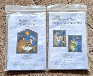 2 Stained Glass Quilt Patterns Nativity Wise Men Shepherds Religious Christmas - Picture 1 of 2