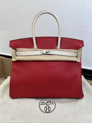 Bolso de Hombro Hermes Birkin 35 Togo Cuero Rojo Blanco Pedido Especial Foto 1 de 4