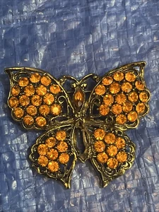 butterfly brooch With Orange Rhinestone  - Picture 1 of 4