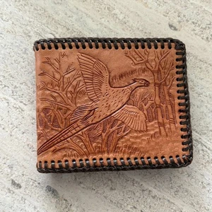 Vintage handbesetzte Leder Geldbörse Jagdszene Fasan Hund Jäger Western - Bild 1 von 14