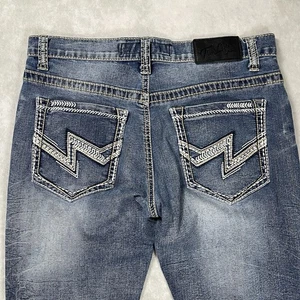 True Luck Men’s Jeans Straight Leg Blue Denim 32 X 30 Light Wash Thick Stitch - Picture 1 of 14