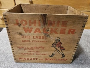 Vintage Jonnie Walker Whisky Empty Wooden Box - Foto 1 di 5