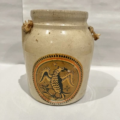 Antiguo tarro de águila mayólica italiana con mango de cuerda - pintado a mano, siglo XIX Foto 1 de 4