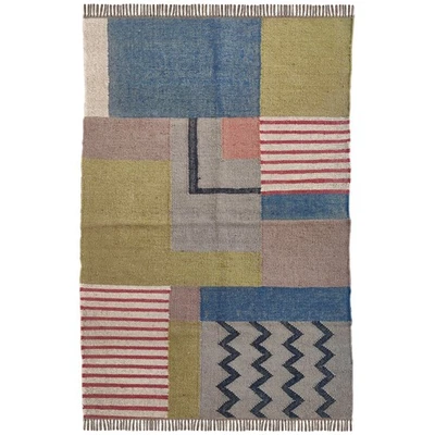 Abstract Flatwoven Wool Jute Accent Rug 3x5 ft Handmade Bedroom Living Room - Image 1 of 4