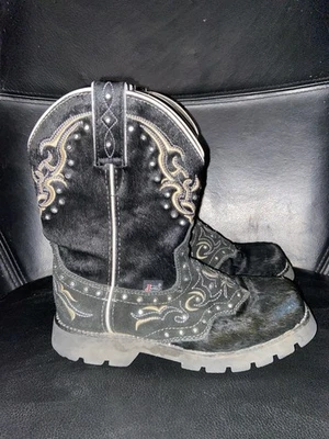 Botas de vestir Justin vaqueras negras piel de vaca deslumbradas para mujer talla 6,5B Foto 1 de 4
