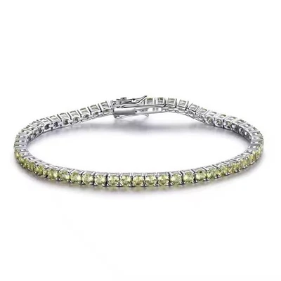Round Cut Natural Peridot Engagement Tennis Bracelet 925 Sterling Silver - Image 1 of 4