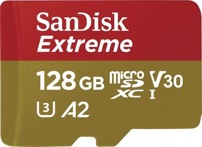 Sandisk Speicherkarte microSDXC Extreme 128GB 190MB/s A2 C10 V30 UHS + SDAdapter - Bild 1 von 2