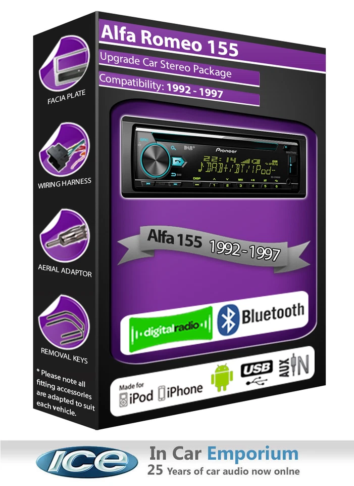 Alfa Romeo 155 Radio DAB, Lettore Stereo CD USB AUX Pioneer, Bluetooth Vivavoce - Immagine 1 di 4