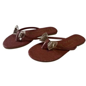 Modern Rush Women's Size 6 Flat Embellished Gold Metal Bow Flip Flop Sandals - Picture 1 of 7