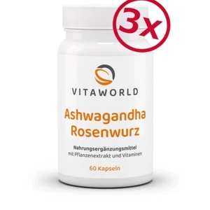 Vita World 3er Pack Ashwagandha Rosenwurz Komplex 3x60 Kps VEGAN Made in Germany - Bild 1 von 2