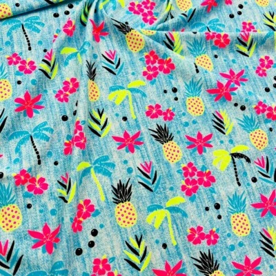 Spandex Fabric print 4 Way Stretch Pineapples & Cayennes By Yard for Swimwear - Image 1 of 4