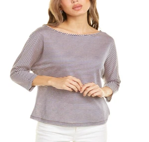 Nuevo Top St.John Para Mujer Cuello Barco Mezcla de Lino Rayas Mangas Dolman Talla M - Imagen 1 de 6