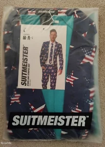 Suitmeister Men' Suit Included Blazer Pants Tie American USA STARS Large (L) new - Picture 1 of 3