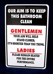 AIM TO KEEP BATHROOM CLEAN *US MADE Embossed Sign Man Cave Garage Bar Wall Decor
