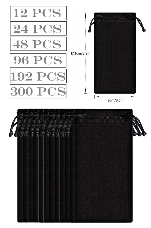 Lote a granel de 12 a 300 piezas bolsa de microfibra negra para gafas de sol bolsa estuche de transporte  Foto 1 de 1