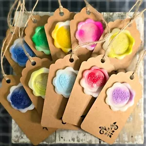 Set of 10 Kraft paper wax seal Multicolored Heart Tags - Picture 1 of 6