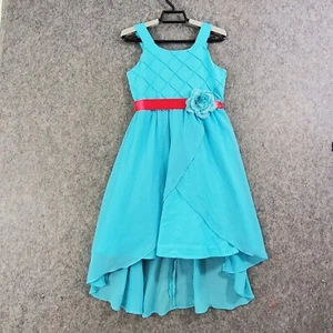 Rare Editions Dress Girls Youth 12 Blue Pintuck Bodice Sleeveles Chiffon Overlay - Picture 1 of 14