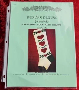 RED OAK DESIGNS Christmas Sock With Hearts ROC#1 Knitting Pattern NOS - Picture 1 of 2