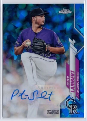 2020 Topps Chrome Update Sapphire Peter Lambert Blue Refactor Auto Rockies SP - Image 1 of 2