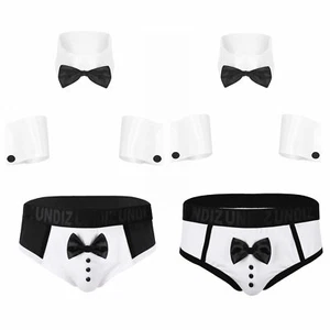 Mens Waiter Role Play Costume Collar Cuffs with Tuxedo Briefs Underwear AU - Picture 1 of 10