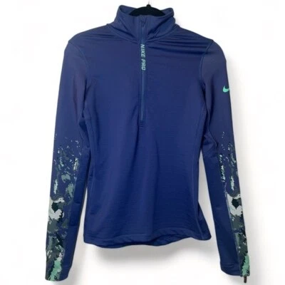 Nike Pro Mujeres Pequeño Púrpura Hipercálido Media Cremallera Manga Larga Pullover Entrenamiento Top Foto 1 de 4
