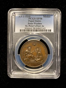 1830 Copper Medal Italian Italy Papal States Jesus Washes St Peter's PCGS SP58 - Picture 1 of 4