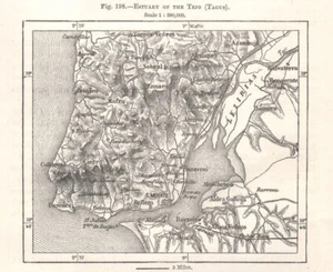 Mündung des Tejo (Tejo). Lissabon Lissabon. Portugal. Skizzenkarte 1885 alt - Bild 1 von 1