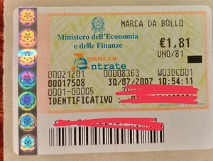 MARCA DA BOLLO TELEMATICA €1.81 data 30/07/2007 valida collezionismo - Foto 1 di 1