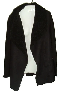 Soft Surroundings Sweater Cardigan Faux Black Suede Open Front Flowy Boho Size M - Picture 1 of 5