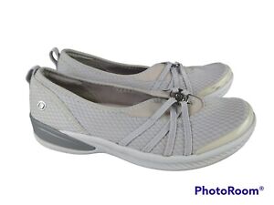 BZees Niche Womens Size 11 Gray Slip On Fabric Round Toe Mary Jane Flats Shoes