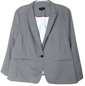 Talbots Plus Square Houndstooth One Button Jacket Blazer Size 22W Office Career - Picture 1 of 16