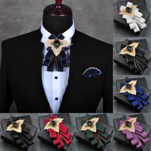 Men Crystal Satin Check Bownot Bow Ties Classic Suit Neck Decor Formal Wedding - Picture 1 of 38