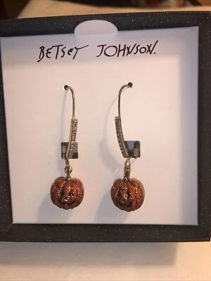 Pendientes Betsey Johnson Tono Dorado Brillo Naranja Jack O Linterna/Calabaza Nuevos en Caja $28 Foto 1 de 4