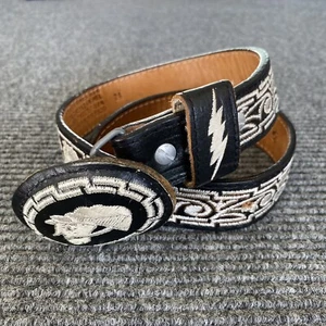 Cint Urunes KGG Belt Boys Youth 24 Black Leather White Embroidered Black Buckle - Picture 1 of 10