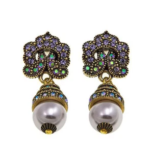 NIB $80 HEIDI DAUS A Lot of Swag Pearl Drop Crystal Earrings Pierced - Picture 1 of 4