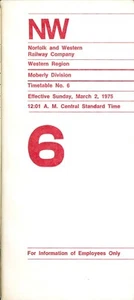 NW-Norfolk & Western Employee Timetable #6 Moberly Division March 2nd, 1975 - Picture 1 of 4