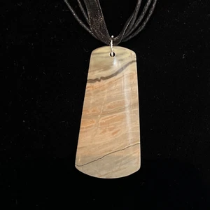 Africa Zebra Jasper Pendant Necklace Tan Black Adjustable Cord Statement Collar - Picture 1 of 6