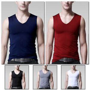Men Ice Silk Sleeveless Vest V-Neck Tank Top Underwear Undershirt Muscle T Shirt