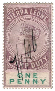 (I.B) Sierra Leone Revenue : Duty Stamp 1d - Picture 1 of 1