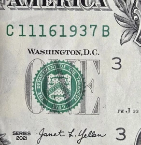 Nov 16 1937 True Birthday Note Fancy Serial Number 11161937 2021 One Dollar Bill - Picture 1 of 3