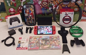 Nintendo Switch OLED MARIO RED 128GB Mario Kart 8 Bundle W/ Games & Accessories - Picture 1 of 24