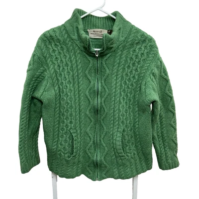 Aran Sweater Market Women’s Size XL Merino Green Wool Ireland Zip Up Cable Knit - Image 1 of 4