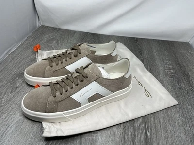 Zapatillas Hombre Santoni DBS Doble Hebilla Beige Gamuza y Cuero Con Cordones EE. UU. 10 Foto 1 de 4