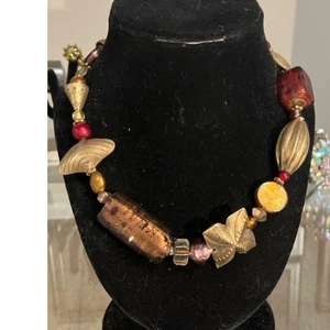 VTG Venetian Murano Glass Beaded Necklace and Gold Tone Embellishment - Imagen 1 de 8